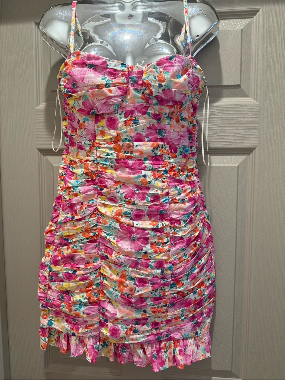 Zara Pink Floral Ruched Mini Dress
